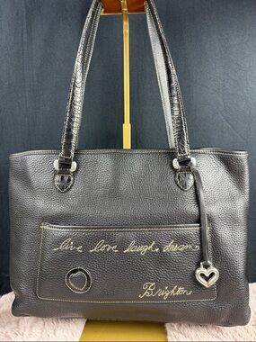 Brighton "Live Love Laugh Dream" Black Pebbled Leather Shoulder Bag – C207049
